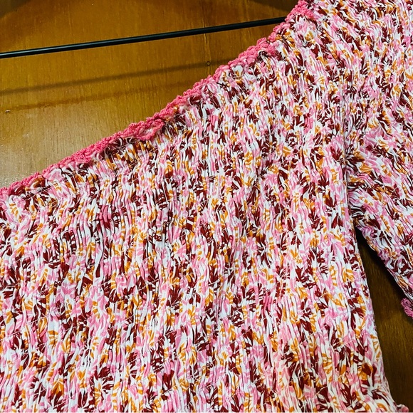 Poupette St Barth Soledad Smocked Midi Dress Pink Damask Floral Off Shoulder - Picture 7 of 16